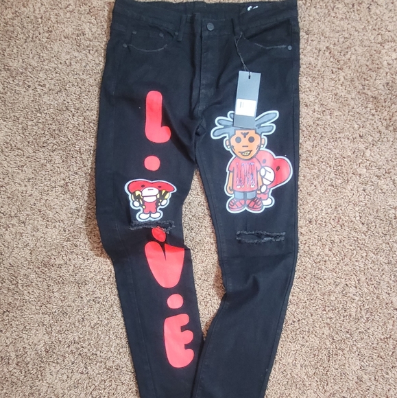 L.O.V.E. Apparel Men's Kodak Black Love Slim Fit Denim Jeans - size 34 and 36 - Picture 1 of 3